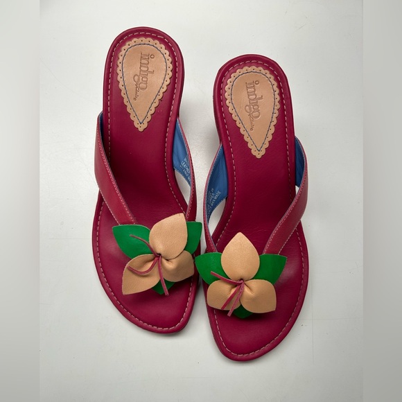 Chico's Shoes - Indigo by Clark’s Pink and Green Slip-On Sandals with Bow Detail